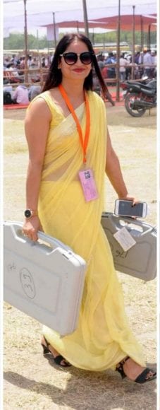 Women yellow Sari Election