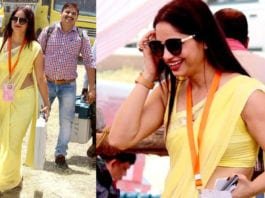 Women yellow Sari Election