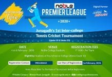 જૂનાગઢ ના ક્રિકેટ પ્રેમીઓ માટે નોબલ કોલેજ દ્વારા નોબલ પ્રીમિયર લીગનું આયોજન થઈ રહ્યું છે… જૂનાગઢ